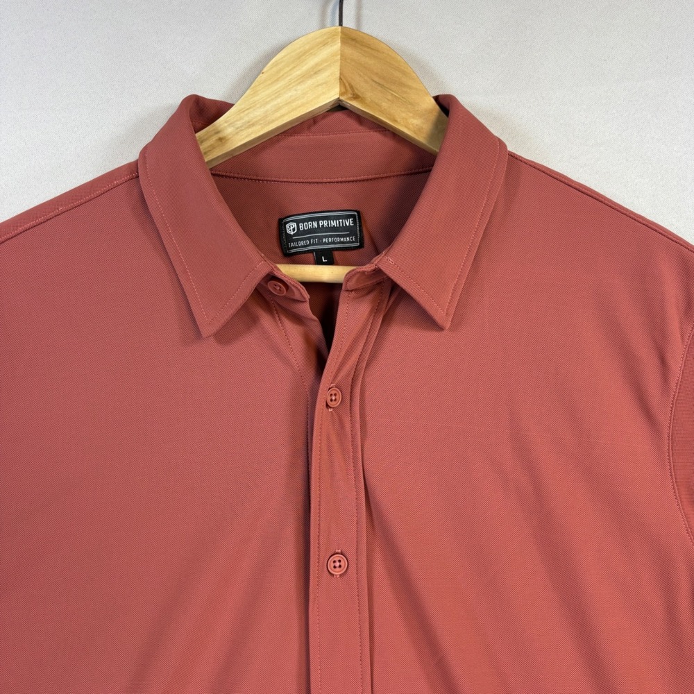 Born Primitive Performance Polo Mens Large Rust Tailored Fit Stretch Golf Shirt